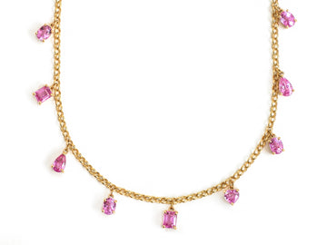 Pink Sapphire Mix Shape Link Chain Necklace