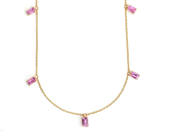 Pink Sapphire Emerald Cut Chain Necklace