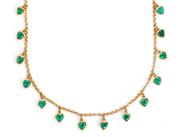 Emerald Heart Bezel Set Dangling Link Chain Necklace