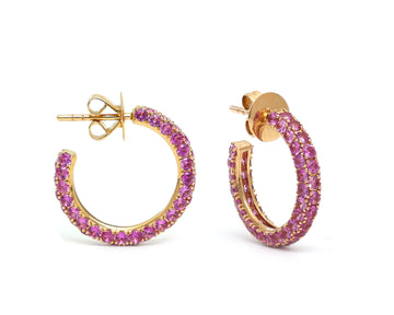 Pink Sapphire Pave Set Small Hoops