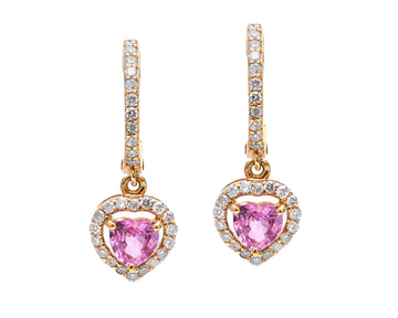 Pink Sapphire Heart Halo Diamond Mini Huggies Earrings