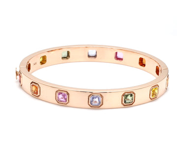 Rainbow Sapphire Asscher Cut Bezel Set Bangle