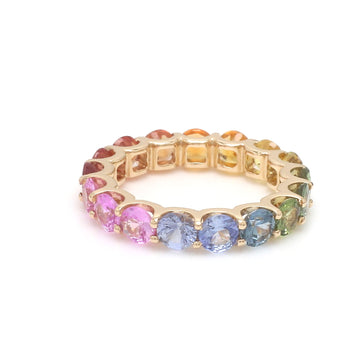 Rainbow Sapphire Round U-Prong Ring