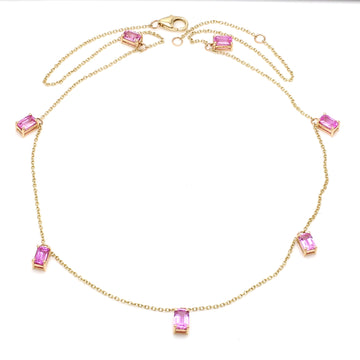 Pink Sapphire Emerald Cut Chain Necklace