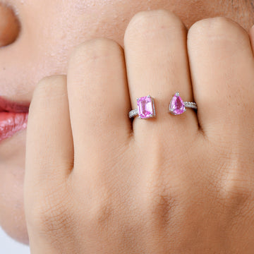 Pink Sapphire Octagon and Pear Open Ring