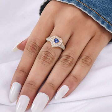 Blue Sapphire Heart Pinky Ring