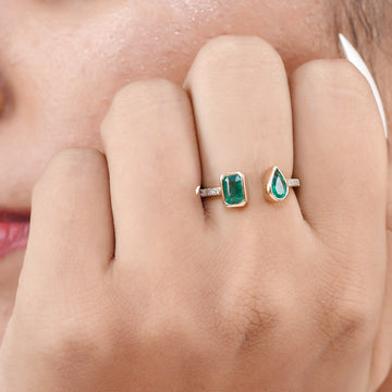 Emerald Octogen Pear Bezel Set Open Ring