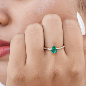 Emerald Pear Solitaire Diamond Ring