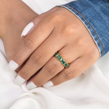 Emerald Octagon Horizontal Bezel Set Ring