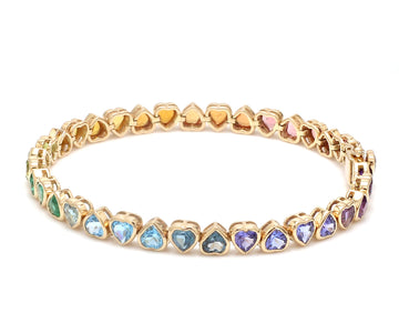 Rainbow Gemstone Heart Bezel Set Bracelet