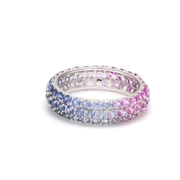 Blue Pink Purple Sapphire Pave Ombre Ring