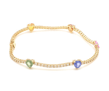 Rainbow Sapphire Heart Diamond Bracelet