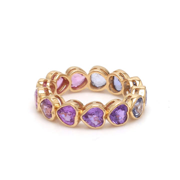 Blue Pink Purple Sapphire Heart Cut Ombre Eternity Band Ring