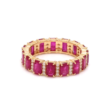 Real Ruby Diamond Emerald Cut Eternity Band Ring