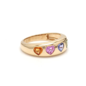 Rainbow Sapphire Heart Chunky Ring