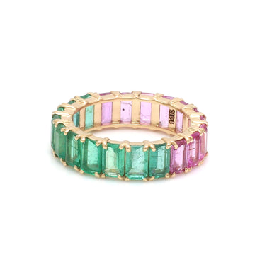 Emerald And Pink Sapphire Half and Half Eternity Ring