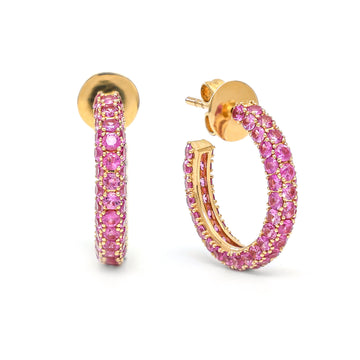 Pink Sapphire Pave Set Small Hoops