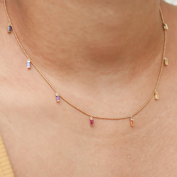 Rainbow Sapphire Baguette Necklace