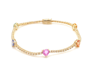 Rainbow Sapphire Heart Diamond Bracelet