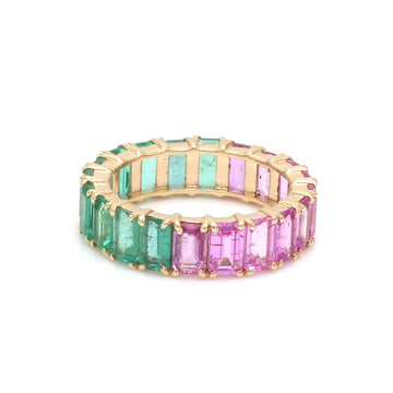 Emerald And Pink Sapphire Half and Half Eternity Ring