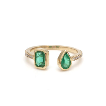 Emerald Octogen Pear Bezel Set Open Ring