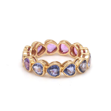 Blue Pink Purple Sapphire Heart Cut Ombre Eternity Band Ring