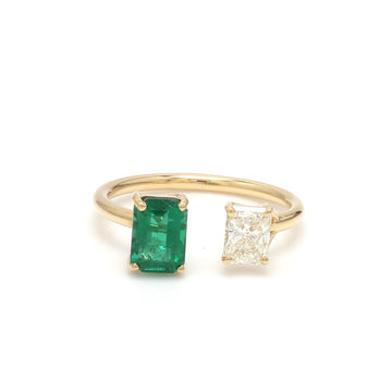 Emerald and Radiant Cut Diamond Open Ring