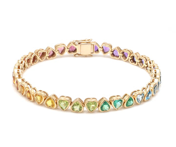 Rainbow Gemstone Heart Bezel Set Bracelet