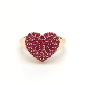 Ruby Round Cut Heart Shape Signet Ring Gold