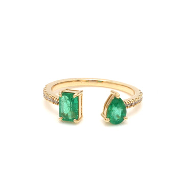 Emerald Octagon Pear Diamond Open Ring