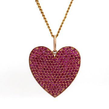 Ruby Carats Heart Pave Pendant Necklace Gold