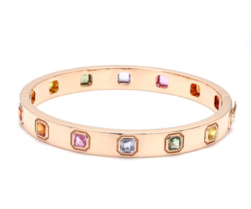 Rainbow Sapphire Asscher Cut Bezel Set Bangle