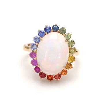 Opal and Rainbow Sapphire Halo Ring