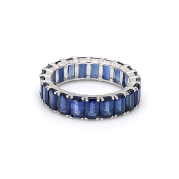 Blue Sapphire Emerald Cut Eternity Ring