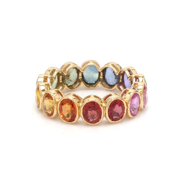 Rainbow Sapphire Oval Bezel Set Ring