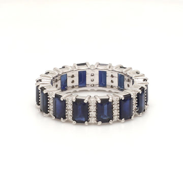Blue Sapphire and Diamond Alternate Ring